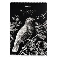 Скетчбук 20л., А4 ArtSpace 'Black line. Bird', на гребне, 120г/м2, черный блок