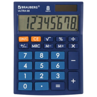 Калькулятор настольный BRAUBERG ULTRA-08-BU, КОМПАКТНЫЙ (154x115 мм), 8 разрядов, двойное питание, СИНИЙ, 250508