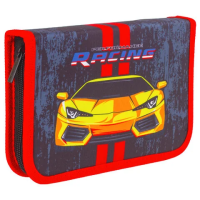 Пенал BRAUBERG с наполнением, 1 отделение, 1 откидная планка, 24 предмета, 21х14 см, 'Yellow car', 229292