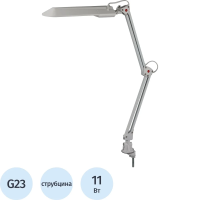 Светильник настольный Эра NL-201 серебро, на струбцине, люминесцентный