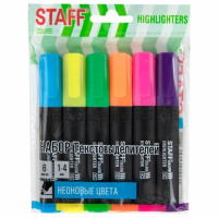 Набор текстовыделителей 6 НЕОНОВЫХ ЦВЕТОВ, АССОРТИ, STAFF College 'STICK NEON', линия письма 1-4 мм, скошенный наконечник, 152534