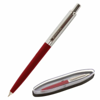 Шариковая ручка автоматическая Brauberg Soprano синяя, 0.5мм, корпус серебристый с бордовым