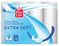 Туалетная бумага Fine Life Extra Soft 3 слоя, 12 рулонов, 20 м, белая