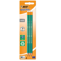 Карандаш чернографитовый BIC HB зеленый корпус с ластиком, 3шт