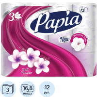 Туалетная бумага Papia Балийский цветок, 3 слоя, 12 рулонов, 16.8м, белая