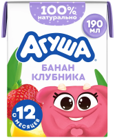 Коктейль молочный детский Агуша Банан и клубника 2% с 12 месяцев, 190мл