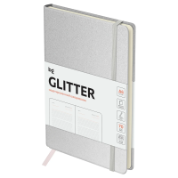 Ежедневник недатированный, А6, 136л., твердый переплет, диз. картон, BG 'Glitter. White', белый, на резинке, карман