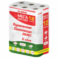 Бумажные полотенца Laima Luxe 2 слоя, 12 рулонов, 15м, белые, 5087442
