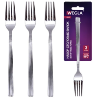 Вилки столовые LINE, НАБОР 3 шт., на подвесе, нержавеющая сталь, серебристые, WEGLA (ВЕГЛА), 702257