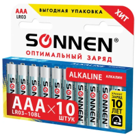 Батарейка Sonnen ААА LR03, 1.5В, алкалиновая, 10шт/уп
