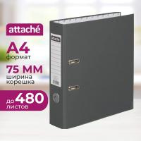 Папка-регистратор 75мм Attache А4, серая, тиснение кожа, метал угол