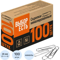 Скрепки канцелярские Attache Economy 28мм, овальные, никелированные, 100шт/уп