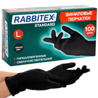 Перчатки виниловые универсальные, 50 пар (100 шт.), размер L (большой), черные, RABBITEX (РАББИТЕКС) Standard, 702169
