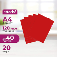 Папка-уголок Attache красная прозрачная, А4, 120мкм, 20шт/уп