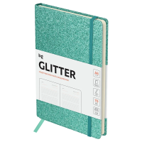 Ежедневник недатированный, А6, 136л., твердый переплет, диз. картон, BG 'Glitter. Teal', бирюзовый, на резинке, карман