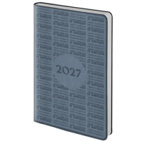 Ежедневник датированный 2027 А5 138х213мм BRAUBERG Aura, под кожу, гибкий, серо-голубой, 117931