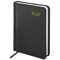 Ежедневник датированный 2027, МАЛЫЙ ФОРМАТ, 100х150 мм, А6, BRAUBERG 'Select', балакрон, черный, 118114