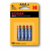 Батарейки алкалиновые 'мизинчиковые' КОМПЛЕКТ 4 шт., KODAK Max Super Alkaline, ААА (LR03,15А), блистер, Б0005124