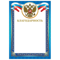 Грамота 'Благодарность', А4, мелованный картон, конгрев, тиснение фольгой, синяя рамка, BRAUBERG, 128345
