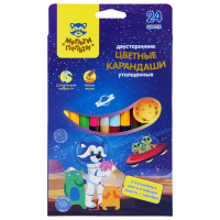 Карандаши цветные Мульти-Пульти 'Енот в космосе', 24цв., 12шт., двусторонние, утолщенные, заточен., европодвес