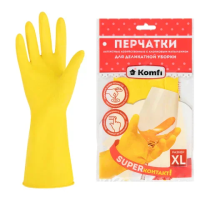 Перчатки МНОГОРАЗОВЫЕ латексные 'Для деликатной уборки', размер 9-10, XL (очень большой), вес 32 г, KOMFI, DGL019L