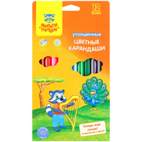 Карандаши цветные Мульти-Пульти 'Енот в саванне', 12цв., утолщ., заточен., картон, европ., с точилкой