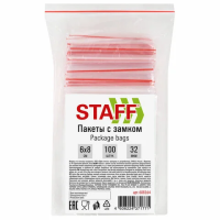 Пакеты с замком Zip Lock Staff 6х8см, 32мкм, ПВД, 100шт/уп