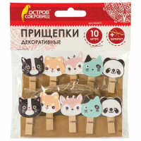 Прищепки декоративные 'Забавные животные', 10 штук, 3,5 см, ассорти, со шпагатом, ОСТРОВ СОКРОВИЩ, 662672