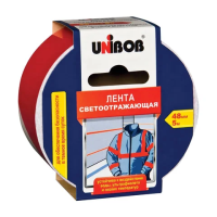 Клейкая лента светоотражающая Unibob 48мм х 5м, износоустойчивая, красно-белая
