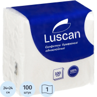 Салфетки бумажные Luscan 24х24см, 100шт, 1 слой, белые
