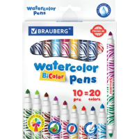 Фломастеры двусторонние утолщенные BRAUBERG 'PREMIUM' 'BI-COLOR', 10 шт., 20 цветов, двухцветные, вентилируемый колпачок, 151945