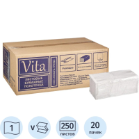 Бумажные полотенца Vita H3, 1 лой, V-сложение, 250лист, белые, 20 пачек