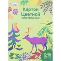 Цветной картон №1 School Живая природа 10 цветов, А4, 10 листов, немелованный