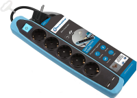 Удлинитель Electraline 5Р+2USB с выключателем 3x1-2М с заземлением силикон черно-синий, 2м