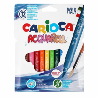 Фломастеры акварельные CARIOCA (Италия) 'Aquarell', 12 цветов, наконечник-кисть, смываемые, картонный конверт, 42747