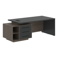Стол руководителя с тумбой VCT 2190(L) Яшма черный/Дуб Сильвер 2100х900х750 VELION