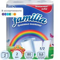 Бумажные полотенца Familia 2 слоя, белые с тиснением, 2 рулона