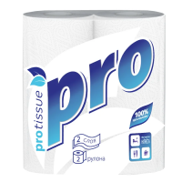 Бумажные полотенца Protissue 2 слоя, 2 рулона, 15м, белые, С162