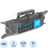 Удлинитель Topfort каркас ПВС 2х0,75 кв.мм 10м 6А 1 гнездо б/з.,с/заг.,IP44