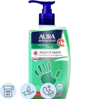 Жидкое мыло с дозатором Aura Antibacterial 300мл, с алоэ вера