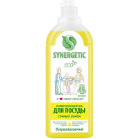 Средство для мытья посуды Synergetic Антибактериальное гипоаллергенное с ароматом лимона, 1л