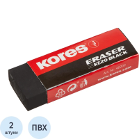 Ластик Kores 60x21x10мм, черный, 2шт/уп