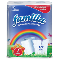 Бумажные полотенца Familia 2 слоя, белые с тиснением, 2 рулона