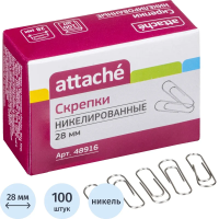 Скрепки канцелярские Attache 28мм, никелированные, 100 шт/уп