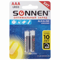 Батарейка Sonnen ААА LR03, 1.5В, алкалиновая, 2шт/уп