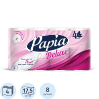 Туалетная бумага Papia Deluxe 4 слоя, 8 рулонов, 17.5м, белая