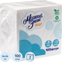 Салфетки бумажные Мягкий Знак 24х24см, 100шт, 2 слоя, белые