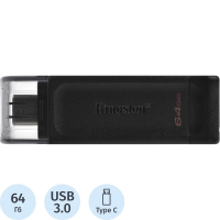 Флеш-диск 64GB KINGSTON DataTraveler 70, разъем Type-C 3.2, черный, DT70/64GB