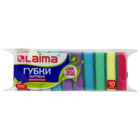 Губка Laima Maxi поролоновые с абразивным слоем, 2.7х9.6х6.4см, ассорти, 10шт/уп