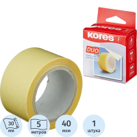 Клейкая лента канцелярская Kores 30мм х 5м, прозрачная, двусторонняя